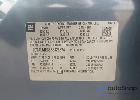 2011 GMC Terrain Sle-1 from USA, damaged, VIN 2CTALMEC8B6425874